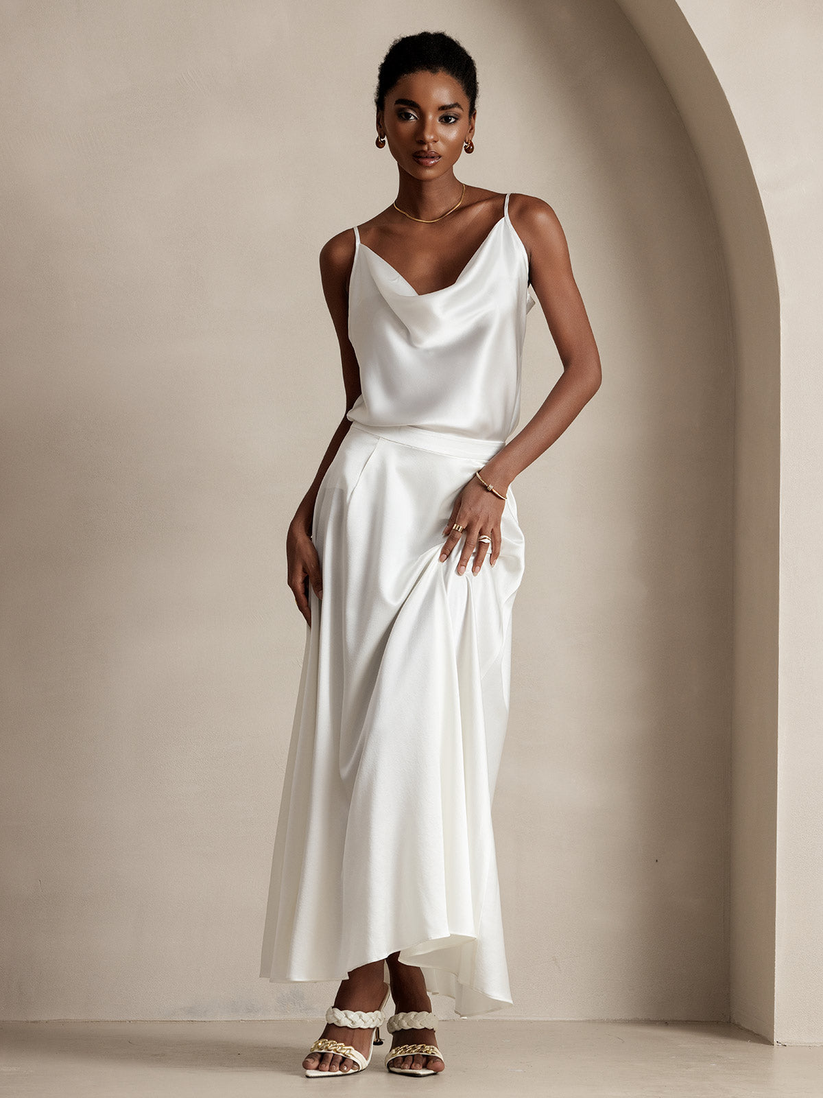 [White] SilkSilky  19Momme Silk Skirt 004