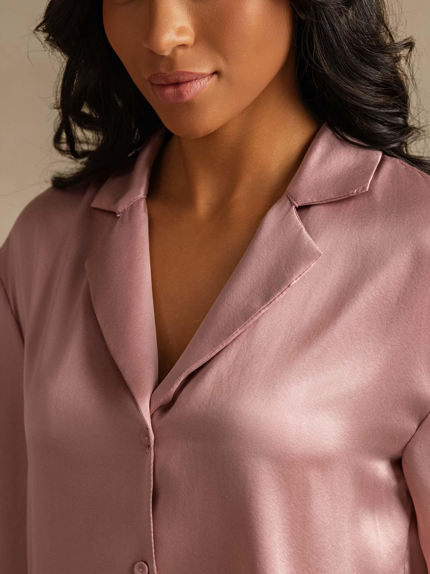 [Peach Skin] SilkSilky  19Momme Pure Silk Notch Collar Women's Pajamas 004,