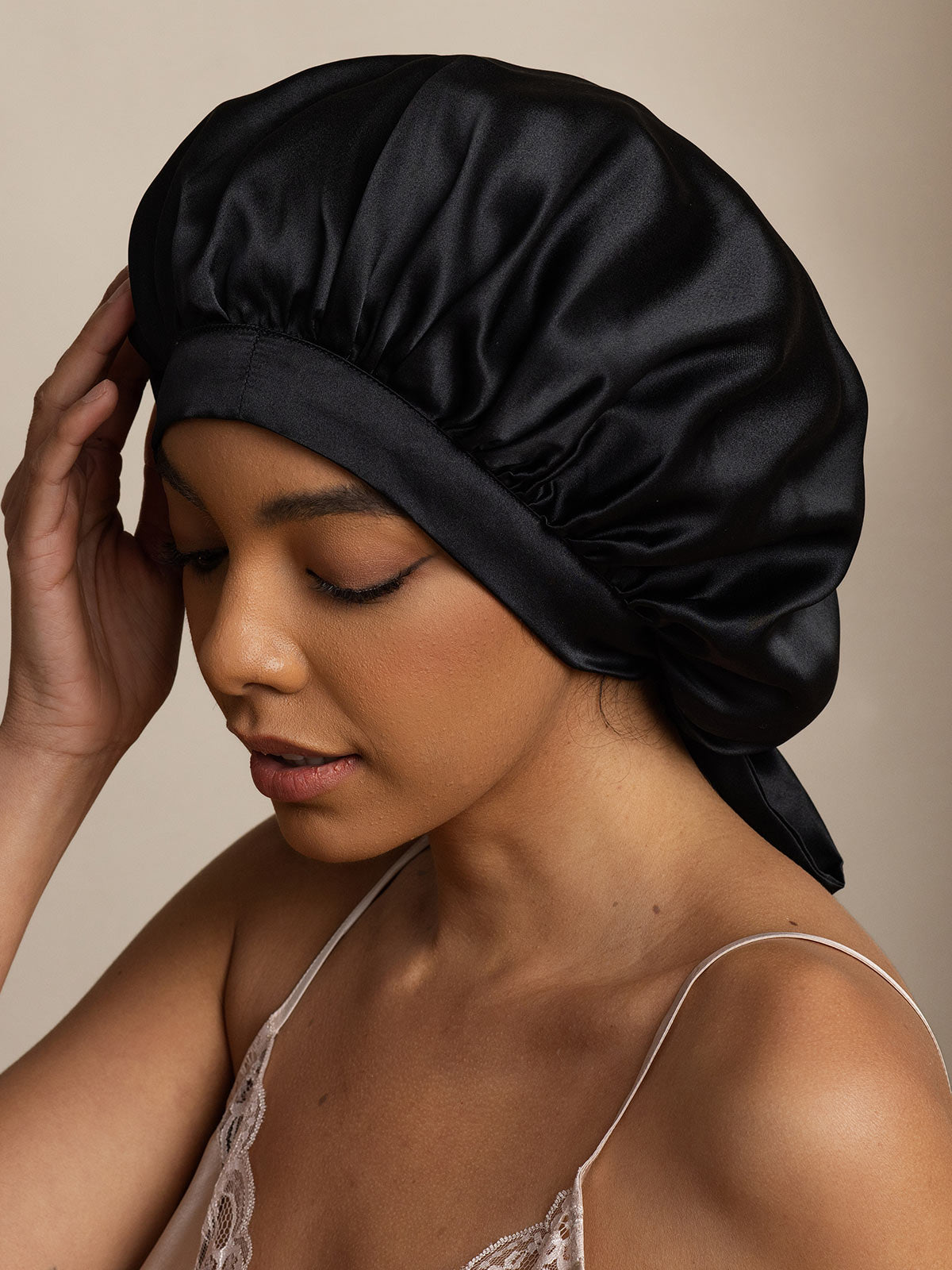 [Black] SilkSilky  Pure Silk Sleep Cap 002