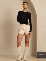 [Black] SilkSilky  Long Sleeve Mock Neck Women's T-Shirt 005