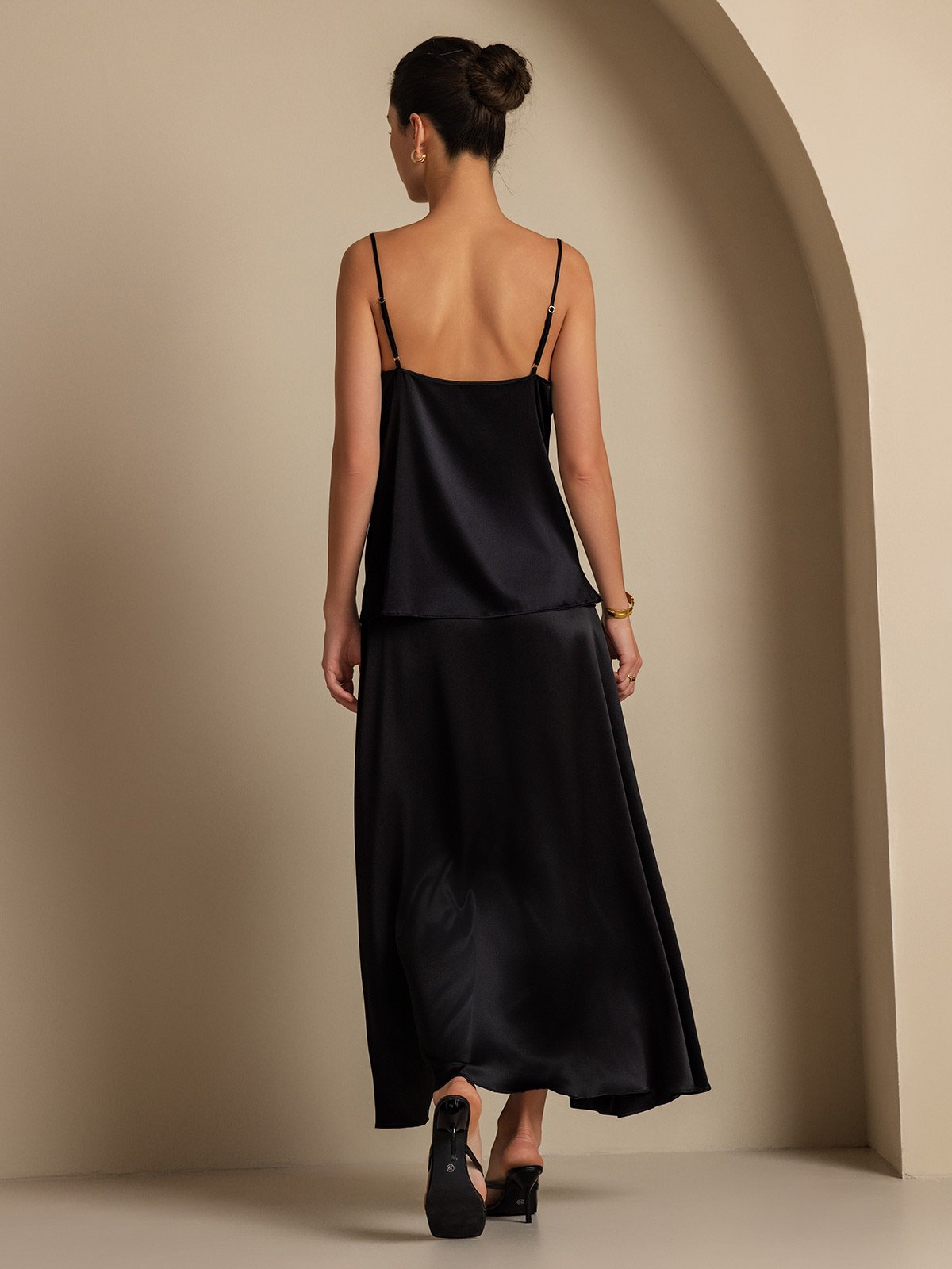 [Black] SilkSilky  19Momme Silk Cowl Neck Women''s Outfit Sets 002,