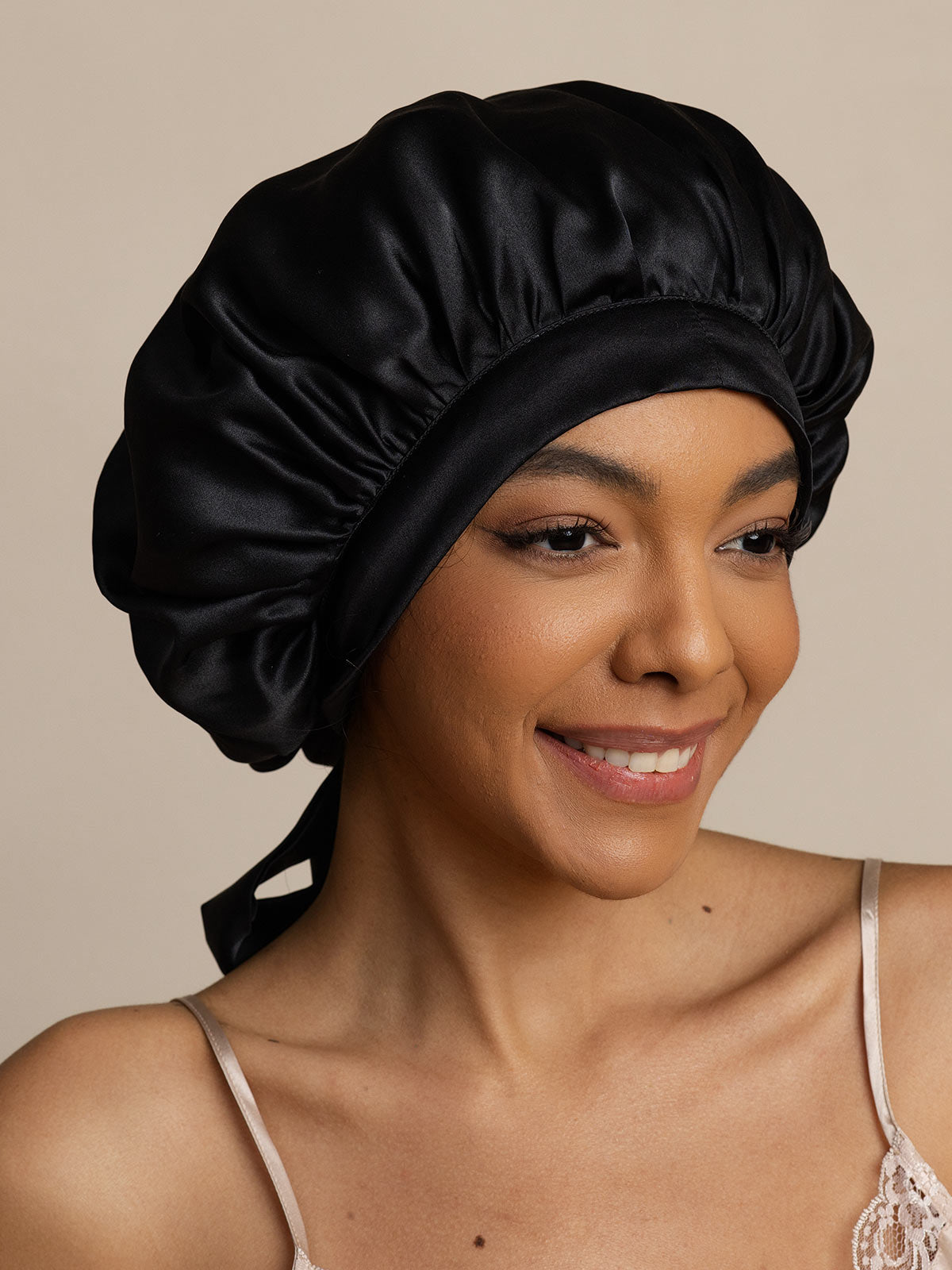 [Black] SilkSilky  Pure Silk Sleep Cap 005