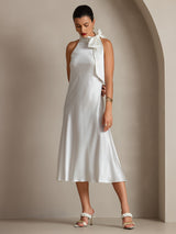 [White] SilkSilky  Sleeveless Tie Neck Dress 001