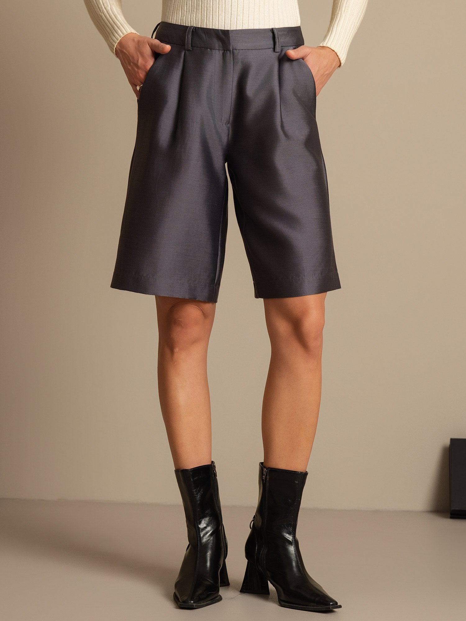 [Gray] SilkSilky  32Momme Silk Womens Shorts 001,