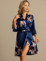 [Dark Blue] SilkSilky  19Momme 3/4 Sleeve Women's Robe 006