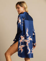 [Dark Blue] SilkSilky  19Momme Long Sleeve Notch Collar Nightshirt 002