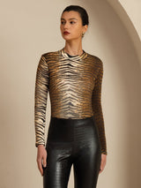 [Tiger] SilkSilky 100% Silk Jersey Long Sleeve Mock Neck Women's T-Shirt 003