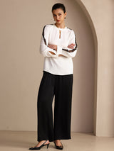 [White] SilkSilky Long Sleeve Keyhole Neck Women's Blouse 007
