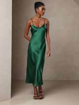 [Green] SilkSilky  Spaghetti Strap V Neck Dress 005