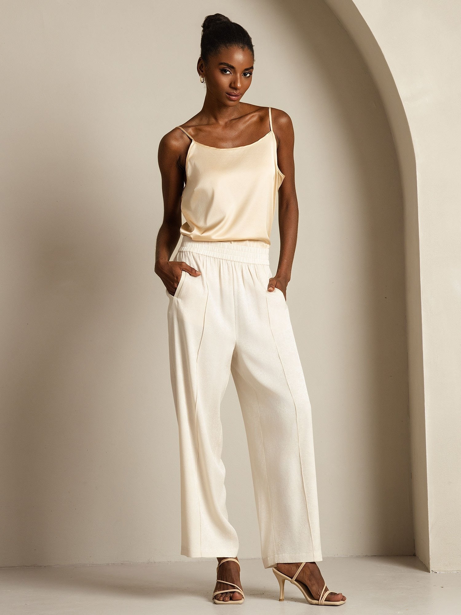 [Beige] SilkSilky  22Momme Silk Womens Pants 008,