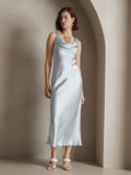 SilkSilky US Pure Silk Sleeveless Boat Neck Dress LightBlue 006