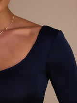 [Dark Blue] SilkSilky Long Sleeve U Neck Women's T-Shirt 006