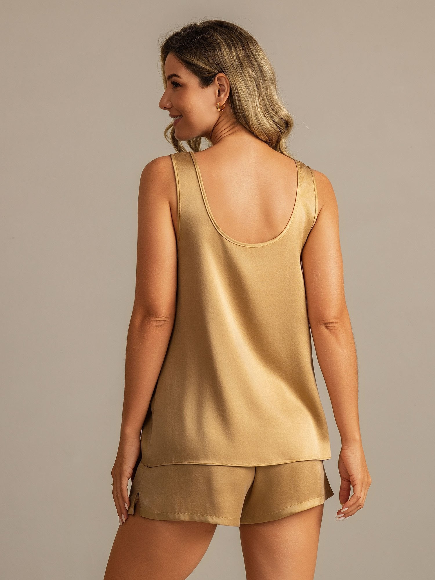 [Tan] SilkSilky 19Momme Silk U Neck Women's Pajamas 002