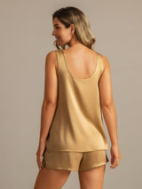 [Tan] SilkSilky  Sleeveless Scoop Neck Women's Pajamas 002