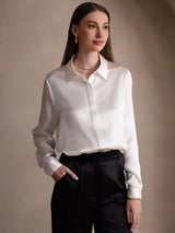 [White] SilkSilky  Long Sleeve Lapel Collar Women's Shirt 001