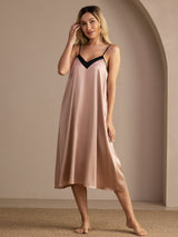 [Tuscany] SilkSilky Spaghetti Strap V Neck Nightgown 005