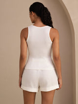 [White] SilkSilky Sleeveless Deep V Neck Camisole Top 002