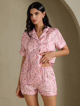 [Pink Leopard] SilkSilky  Short Sleeve Notch Collar Women's Pajamas 003