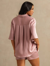 [Peach Skin] SilkSilky  19Momme Machine-Washable Silk Half Sleeve Notch Collar Women's Pajamas 006