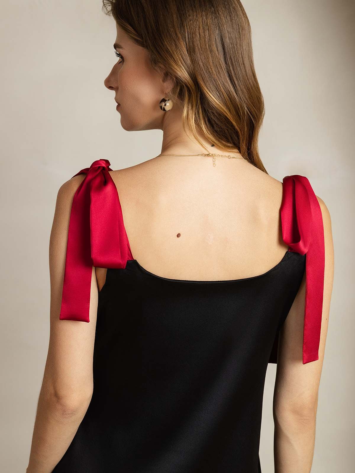 [Black] SilkSilky  19Momme Silk Square Neck Dress 007