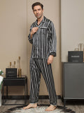 SilkSilky US Pure Silk Long Sleeve Lapel Men's Pajamas Black 008