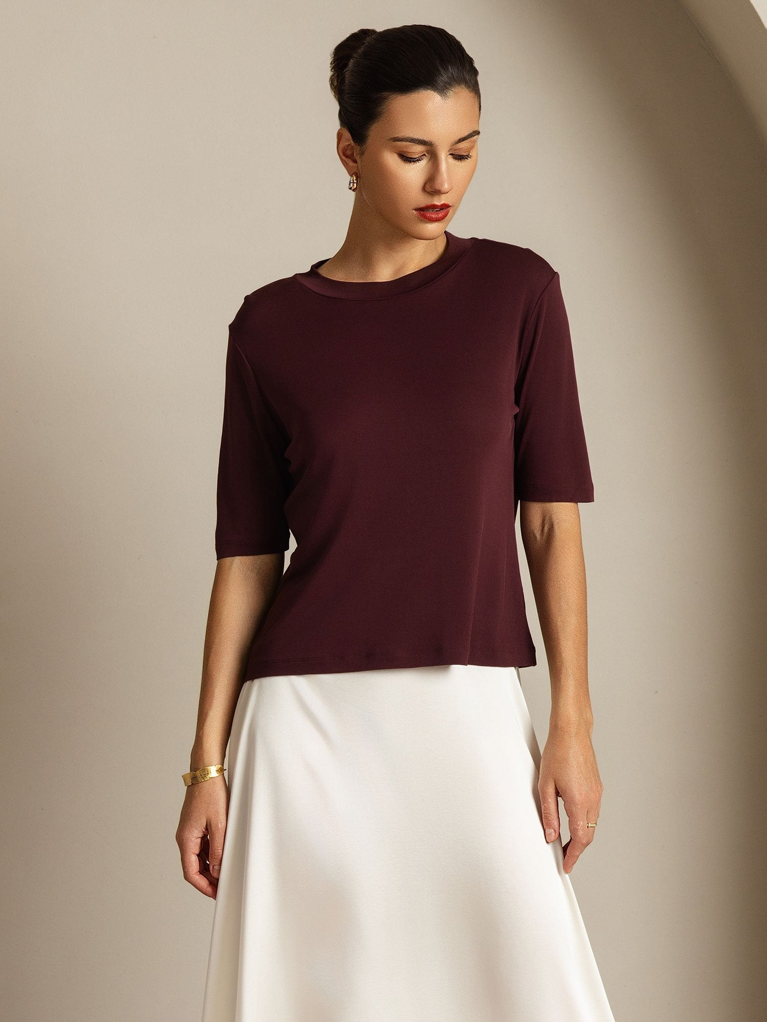 [Windsor Wine] SilkSilky  Pure Silk Round Neck Women's T-Shirt 009
