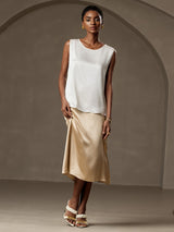 [White] SilkSilky  Sleeveless Round Neck Camisole Top 005