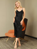 SilkSilky  Pure Silk Sleeveless Boat Neck Nightgown Black 004