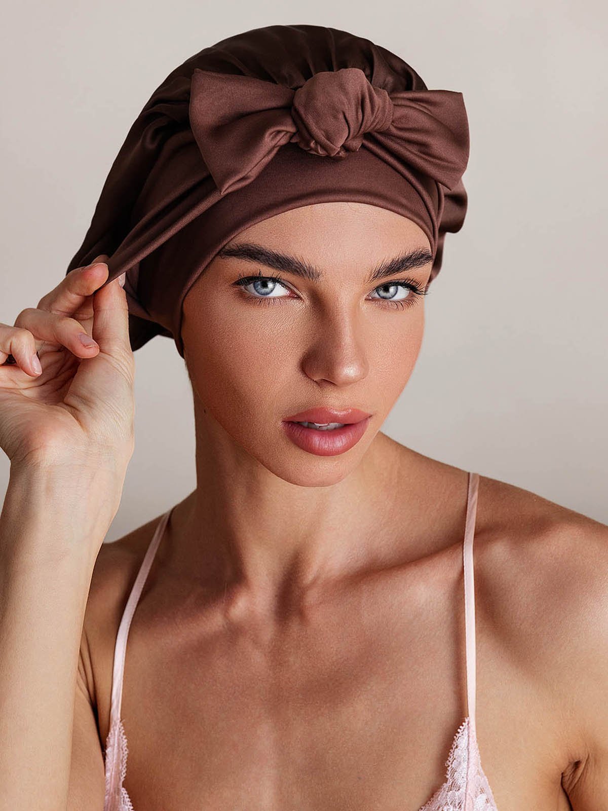SilkSilky Pure Silk Sleep Cap Coffee 001