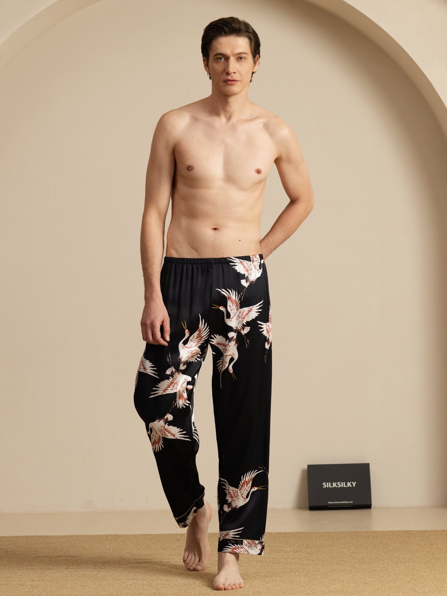 [Black] SilkSilky 19Momme Mens Sleep Bottoms 007