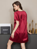 SilkSilky US Pure Silk Short Sleeve Round Neck Nightgown Wine 002