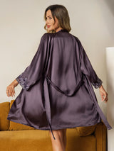 [Purple Gray] SilkSilky  Pure Silk 3/4 Sleeve V Neck Women's Pajamas 003