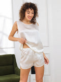 SilkSilky  Pure Silk Sleeveless Round Neck Women's Pajamas White 005