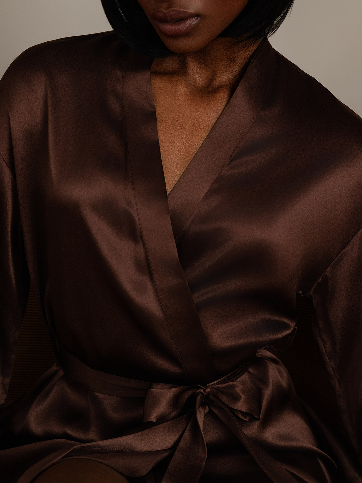 [Coffee] SilkSilky  Pure Silk Womens Robe 008
