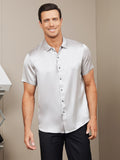 SilkSilky US Silk Blend Short Sleeve Collar Men's Shirt Silver 004