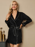 SilkSilky US Pure Silk Long Sleeve Womens Robe Black 004