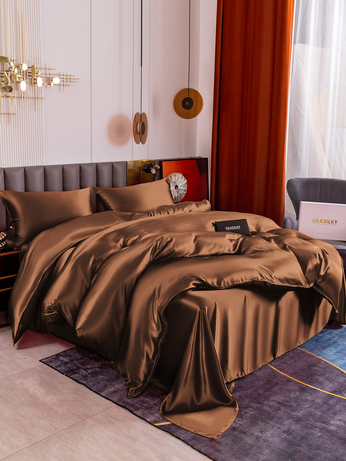 SilkSilky US 19Momme Pure Silk Bedding Set Coffee 004