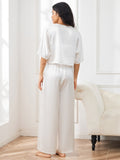 SilkSilky US Pure Silk Half Sleeve Womens Pajamas White 002