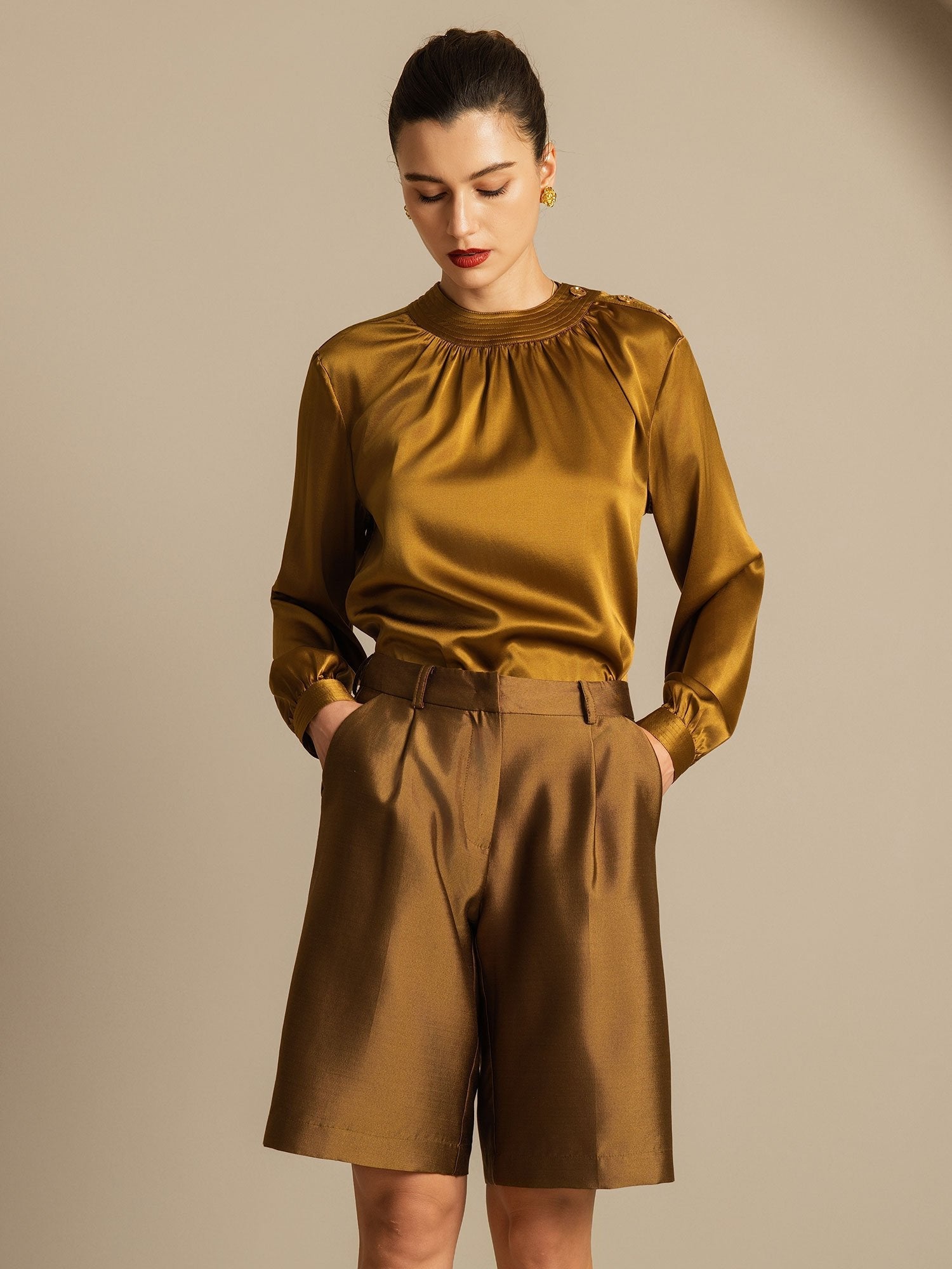 [Bronze] SilkSilky  32Momme Silk Womens Shorts 005,