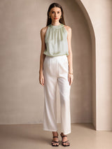 [Light Green] SilkSilky  Sleeveless Halter Women's T-Shirt 006