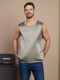 SilkSilky US Pure Silk Sleeveless Mens T Shirt GrayishGreen 001