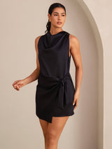 [Black] SilkSilky Sleeveless Cowl Neck Dress 004