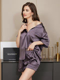 SilkSilky  22Momme Pure Silk Short Sleeve Lapel Women's Pajamas PurpleGray 005