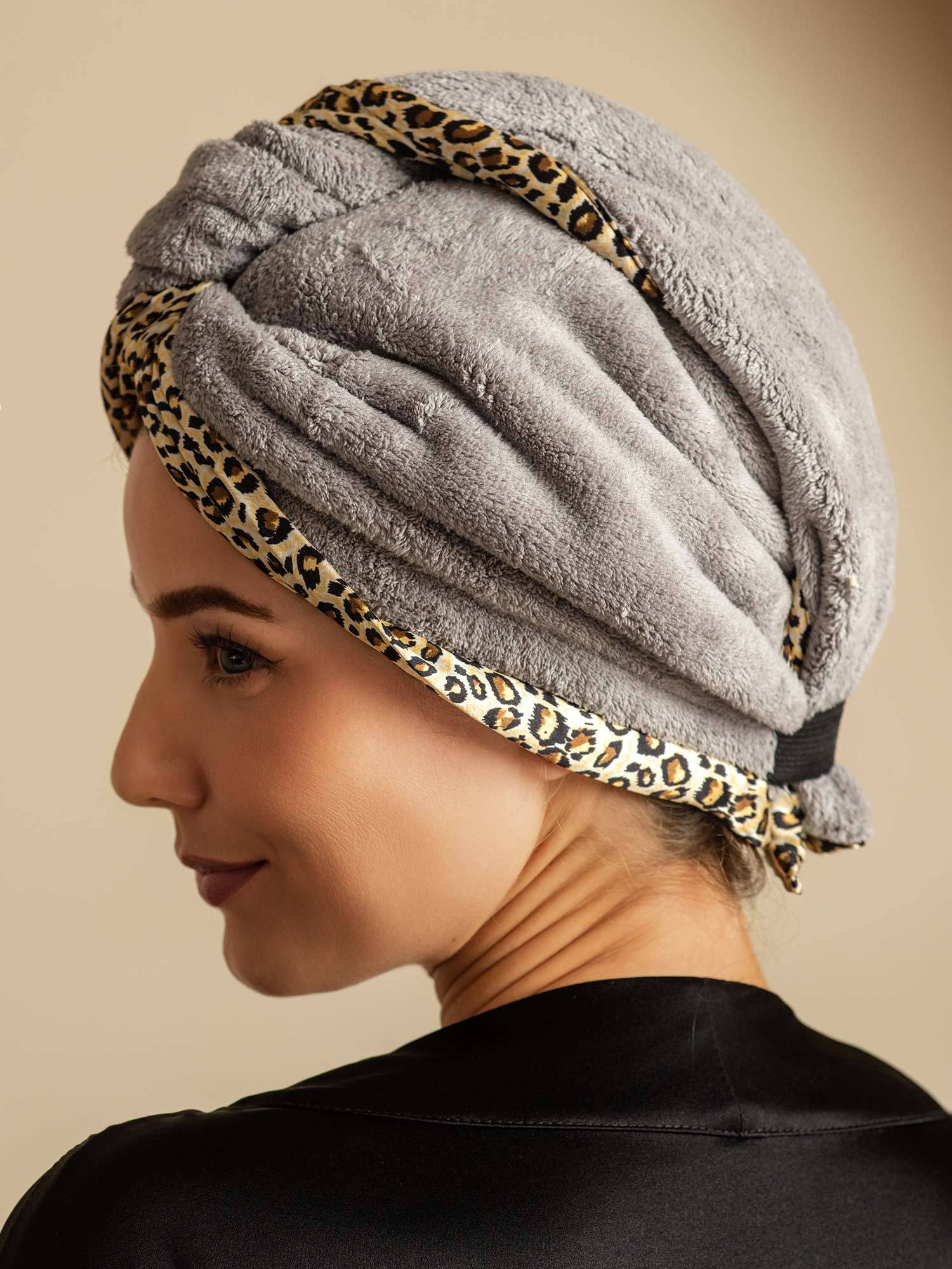 [Leopard] SilkSilky  Pure Silk Wrap Hair Towel Wrap 008,