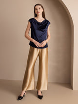 [Dark Blue] SilkSilky  Cap Sleeve Cowl Neck Women's T-Shirt 005