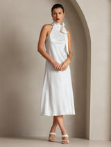 [White] SilkSilky  Sleeveless Tie Neck Dress 005