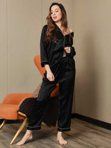 [Black] SilkSilky  Long Sleeve Notch Collar Women's Pajamas 006
