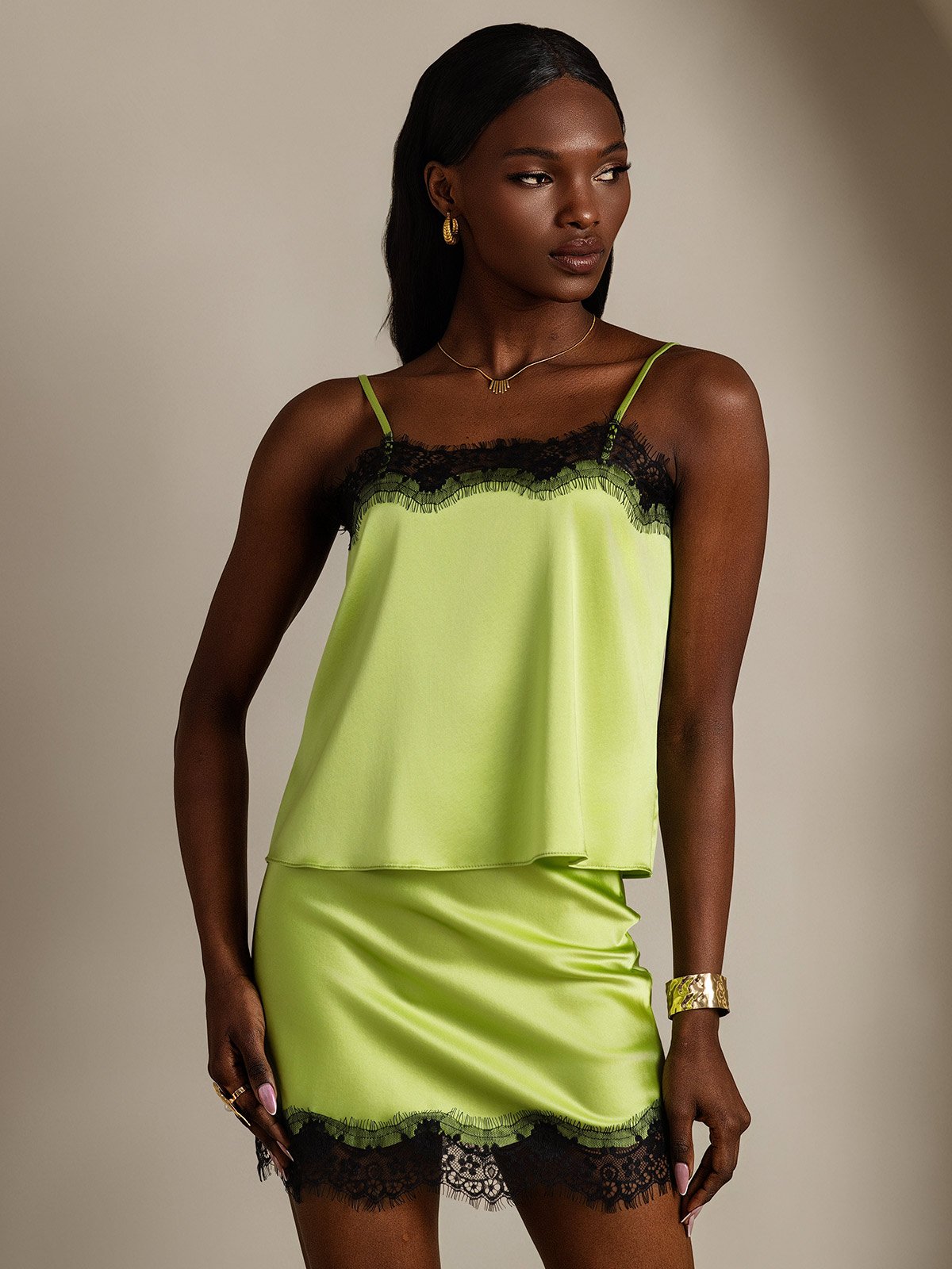 SilkSilky 19Momme Silk Camisole Set MintGreen 001