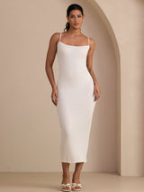 [White] SilkSilky Spaghetti Strap Square Neck Dress 001