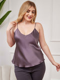 SilkSilky  Pure Silk Deep V Neck Plus Size Camisole Top PurpleGray 003